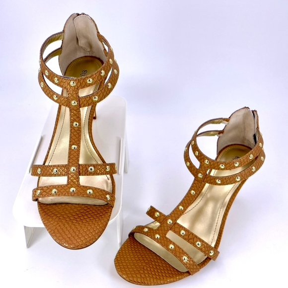 STYLE & COMPANY 9.5M LEVINE 3 INCH METALLIC CAMEL BROWN STUDDED STILETTOS - Picture 12 of 12